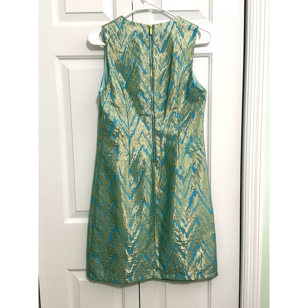 Beautiful JB Julie Brown A-Line Dress, Teal Blue Gold Iridescent Women's Sz 4 - Picture 8 of 8